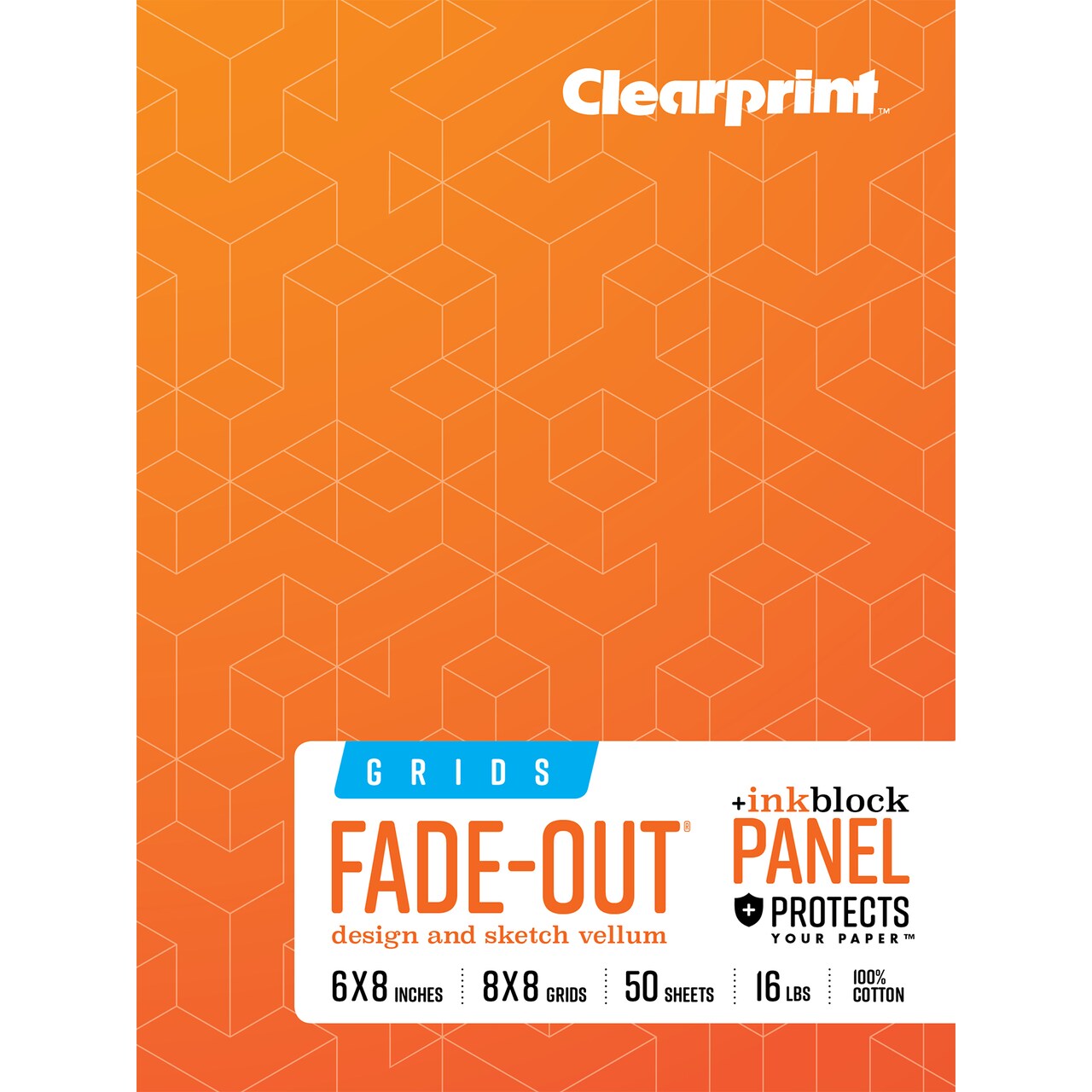 Clearprint 1000H 100% Cotton Design Vellum Field Book with "Ink Block" Panel and Fade-Out Grid, 16 lb. / 60 GSM, 50 Sheets/Book